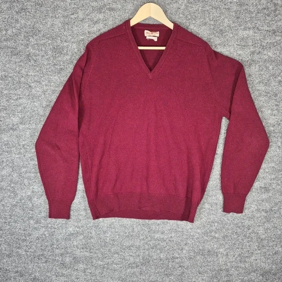 Alan Paine Burgundy‎ Lambswool V Neck Sweater Men's L Made in England Classic