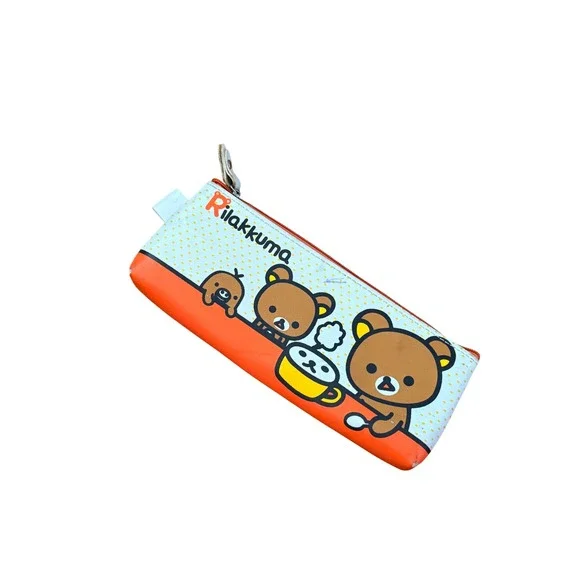 San-X Rilakkuma Pencil Case Orange White Bear Graphic Zipper Pouch Stationery