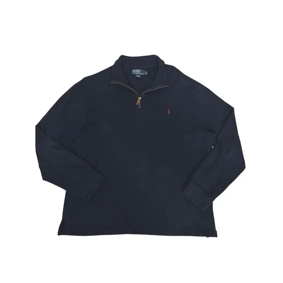 Polo Ralph Lauren Mens XL Navy Blue Quarter Zip 100% Cotton Pullover Sweater