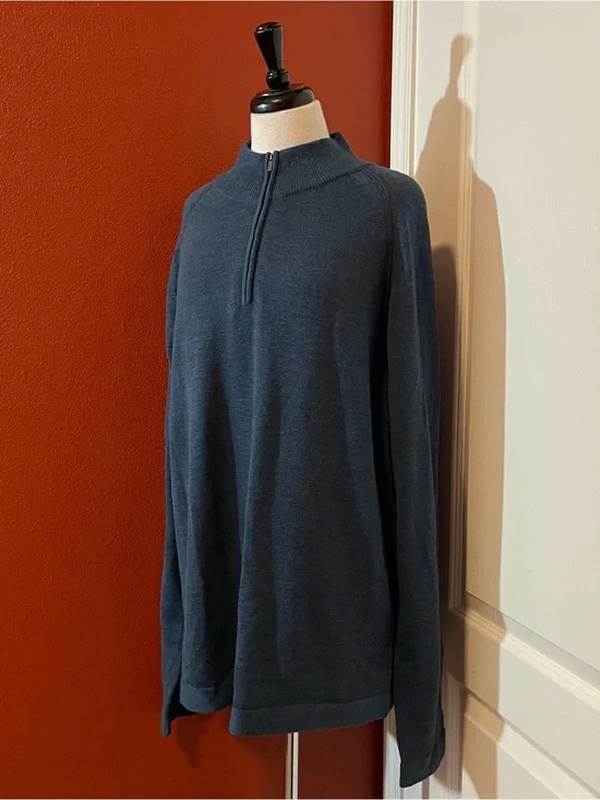 Horny Toad Men’s Classic 100% Merino Wool Blue Quarter Zip Pullover Sweater