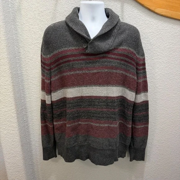 Banana Republic Merino‎ Wool Blend Shawl Collar Striped Knit Sweater Mens XL