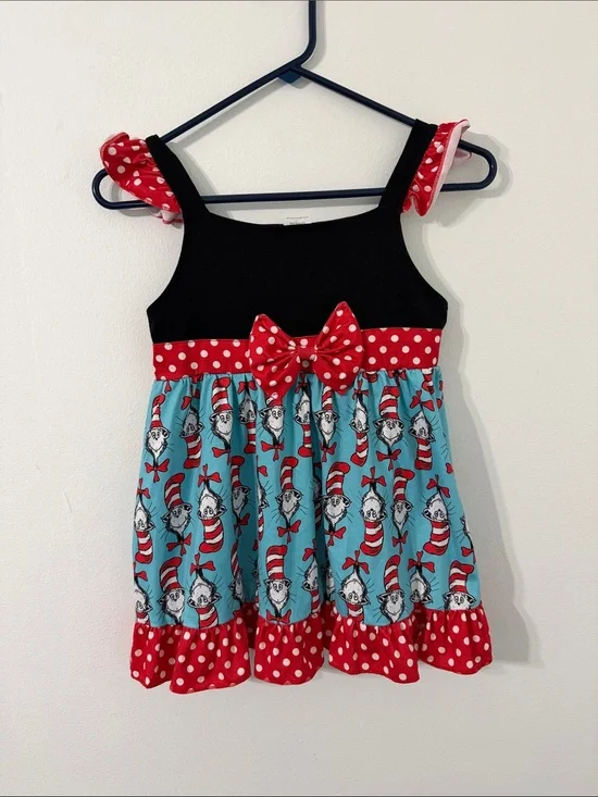 Dr Seuss Cat in the Hat Girls 3XL Ruffle Tunic Dress