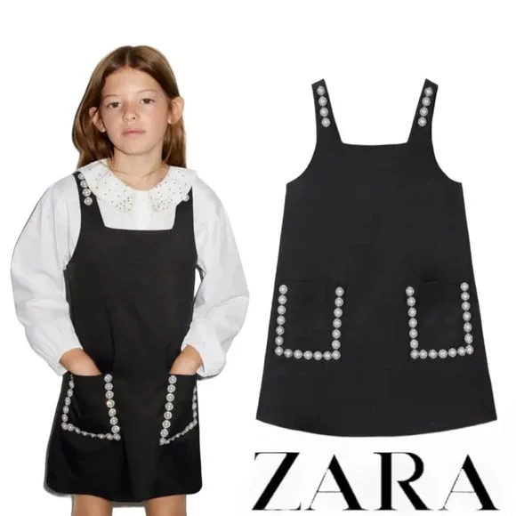 ZARA Kids | Black | JEWEL POCKET PINAFORE DRESS