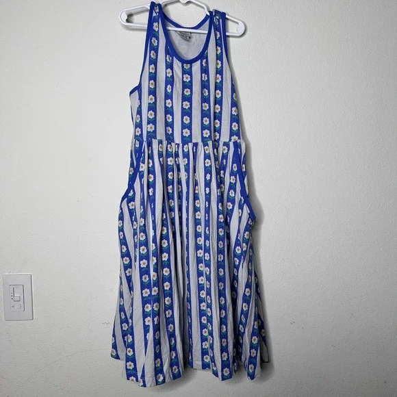 Hanna Andersson Girls Size 12 Summer Dress Pockets Floral Blue White
