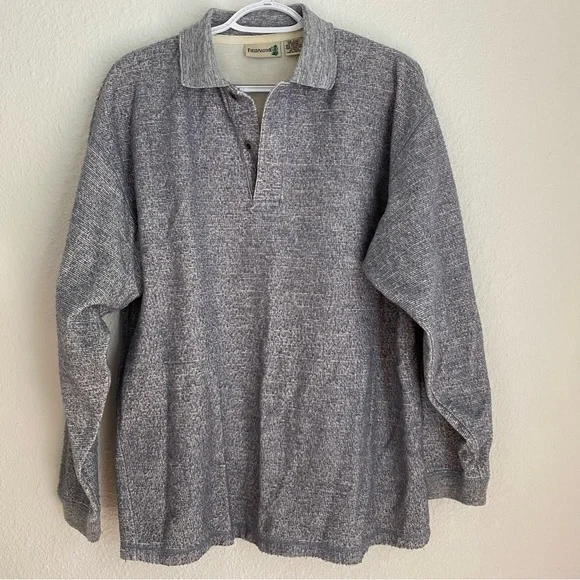 Fieldmaster Men's Size M Long Sleeve Polo Knit Shirt Vintage Style Blue White
