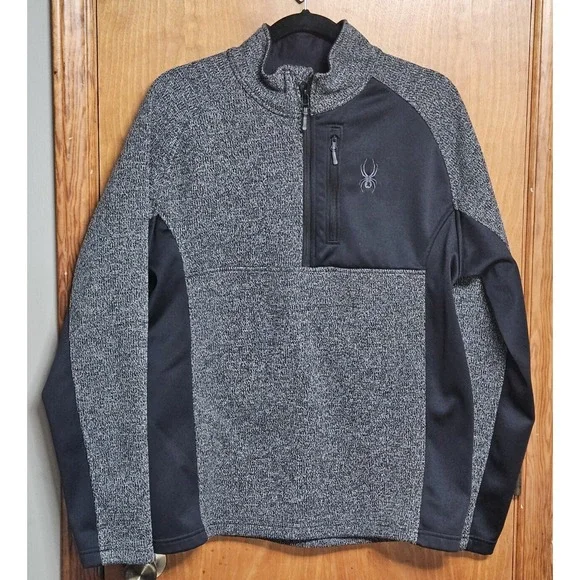 Spyder Mens LARGE Gray/Black Zip Up Jacket Pullover Warm Thick Front Pocket