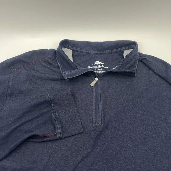Tommy Bahama 1/4 Zip Sweater Mens XL Lightweight Preppy Pullover Mockneck Navy