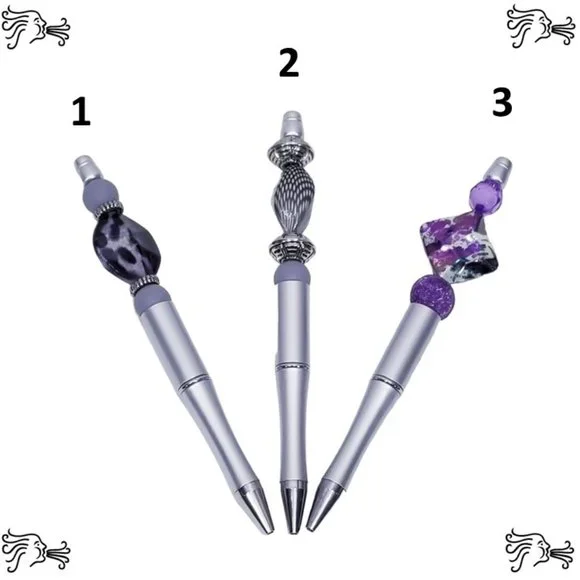 Silver Beaded Pens Includes Pouch and Ink Refill