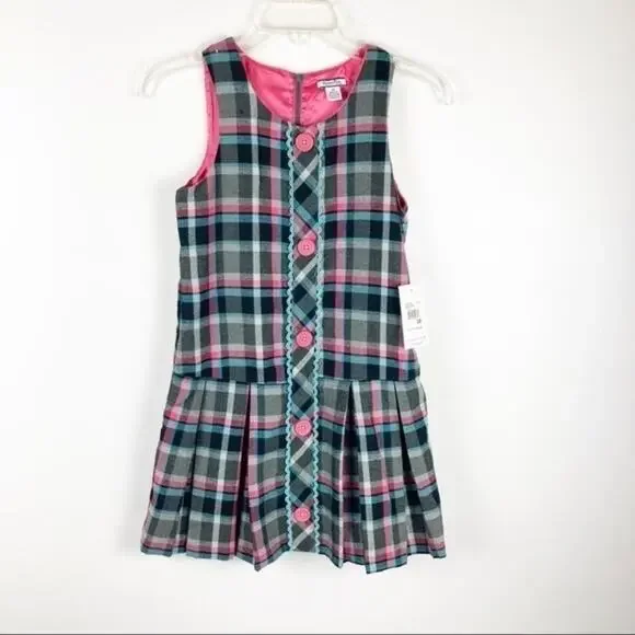 NWT Heartstrings Girls‎ Grey Plaid Dress Sz 10