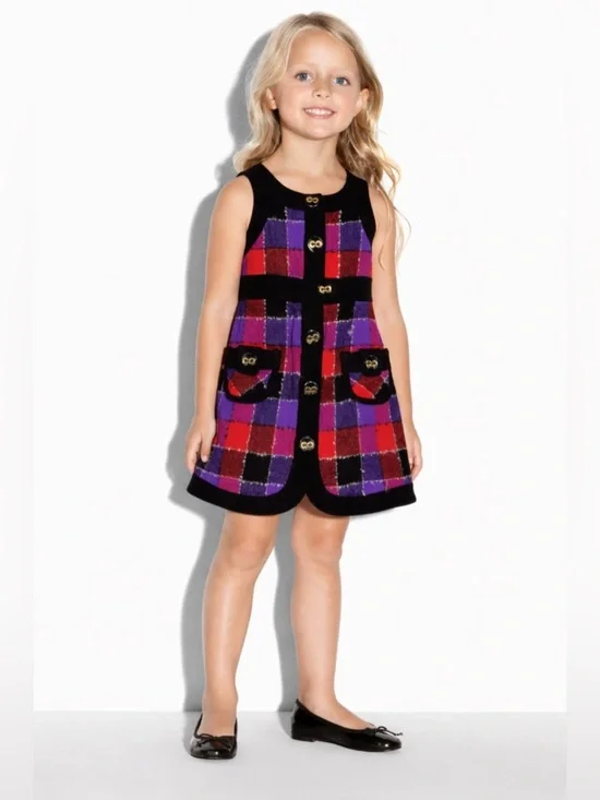 Milly Minis Boucle Wool Mohair Windowpane Check Dress