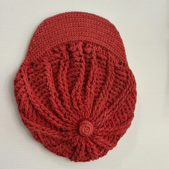 Hand & Heart Red Handknit Artisan Newsboy‎ Folk Art Hat
