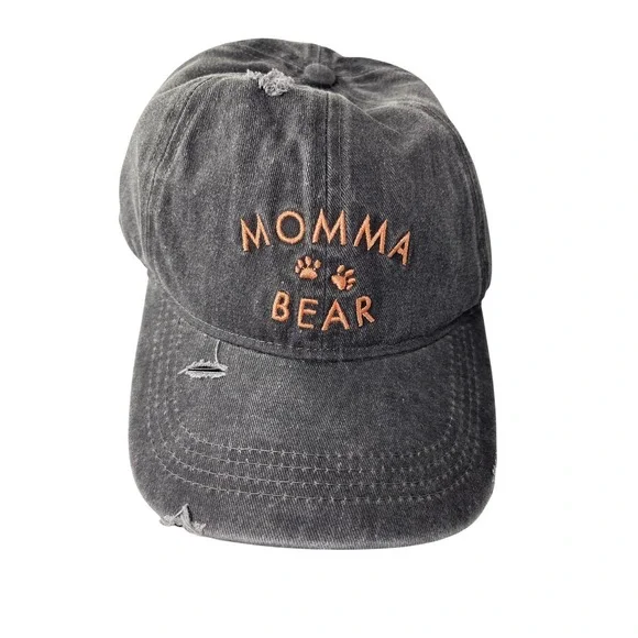 Sonoma Momma Bear Distressed Washed Charcoal Baseball‎ Cap