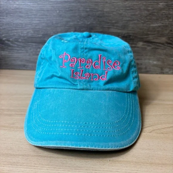 Paradise Island Hat Cap Strap Back Womens Blue Pink Adjustable