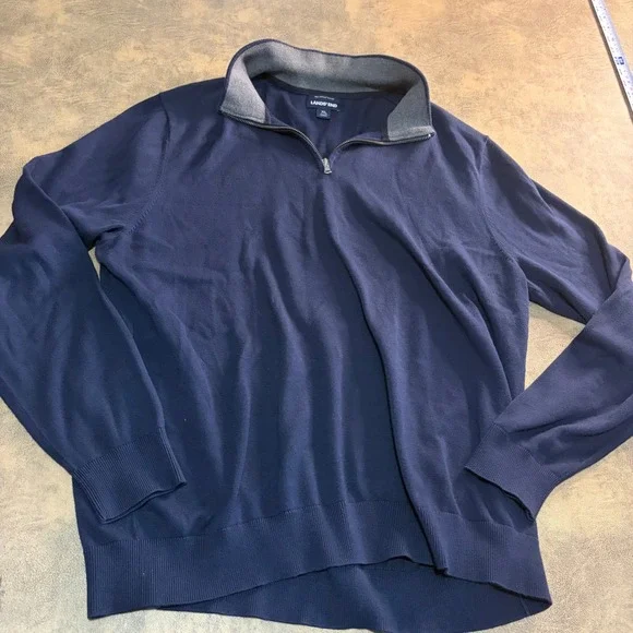 Lands' End Quarter Zip Pullover Mens XL Blue 100% Supima Cotton Sweater