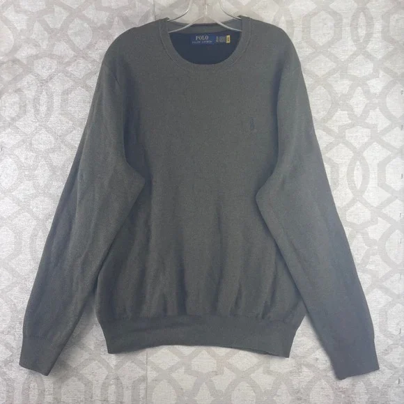 Polo Ralph Lauren Mens XL Olive Green Cotton Textured Knit Crewneck Sweater Logo