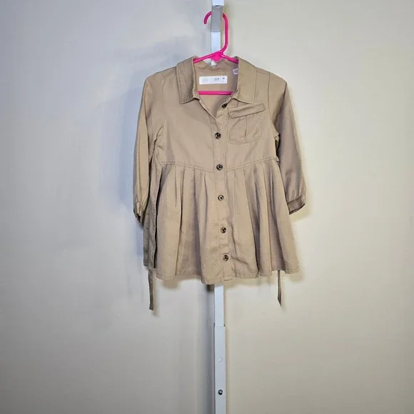 Zara Kids Girls Tan Utility Button Front‎ Dress Size 12-18 Months