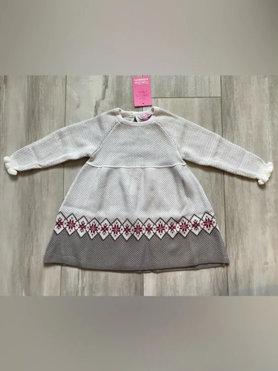 NWT RuffleButts Gray Fair Isle Alpine Long Sleeve Sweater Dress girls 12-18M