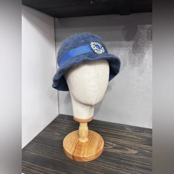 Rabbit‎ Fur Hat Baby Blue Coquette Cottagecore Blue Vintage