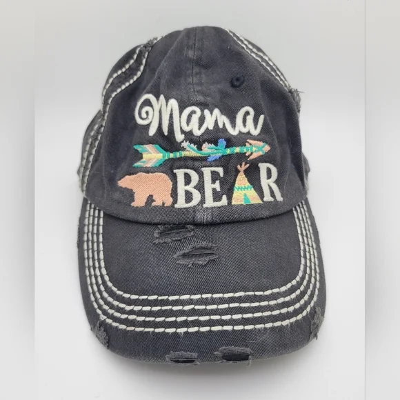 Gray Distressed 'Mama Bear' Cap