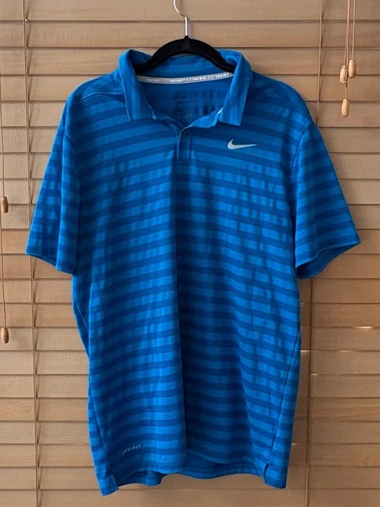 Nike Golf Dri-Fit Blue Striped Polo Shirt - Men's Large