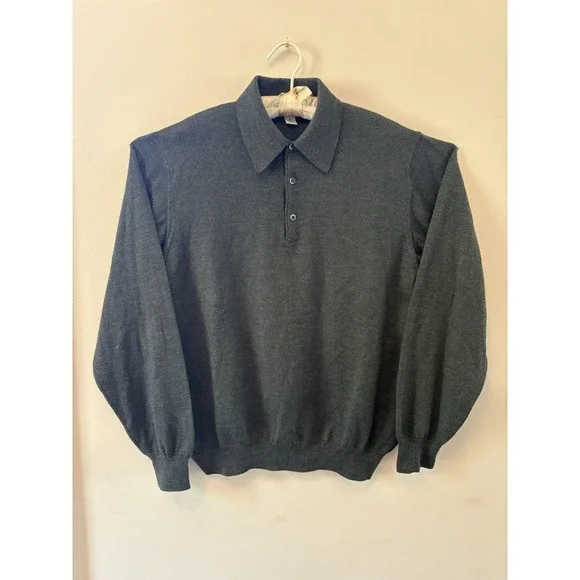 Grey M John W. Nordstrom 100% Merino Wool Polo Sweater Mens