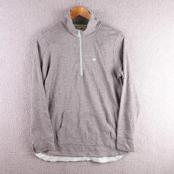 Vineyard Vines Mens Small Gray Heathered Quarter Zip Pullover Whale Logo