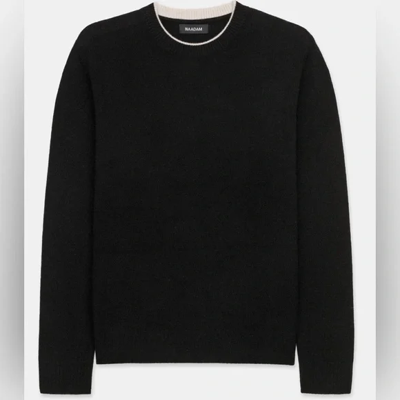 Naadam lightweight cashmere contrast trim crewneck XXL black with cream trim