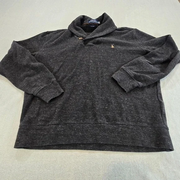 Polo Ralph Lauren Estate Rib Pullover Mens Large Charcoal Grey Shawl Collar Logo