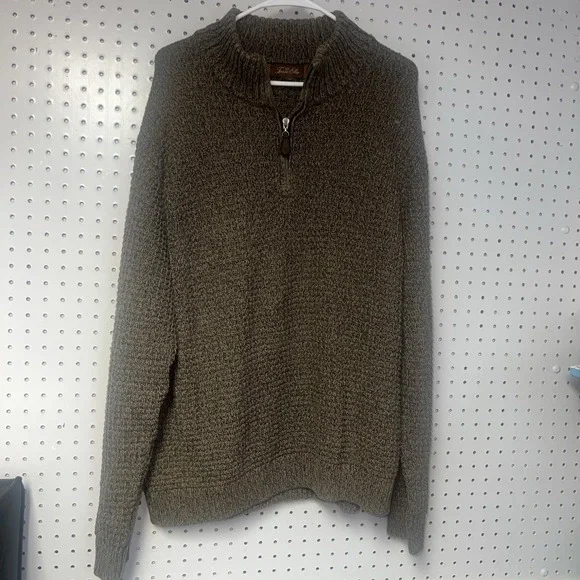 Tasso Elba pullover mens sweater adult XL quarter‎ zip high neck Tan