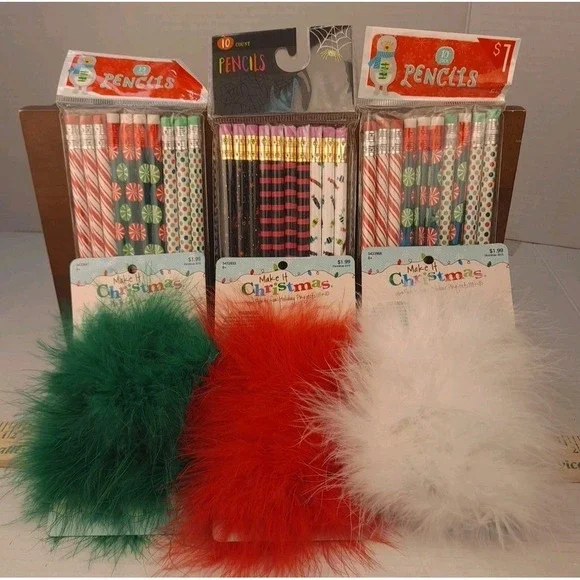 Lot Of 30 Christmas And Hallween Pencils Make It Christmas Feather Bowa‎