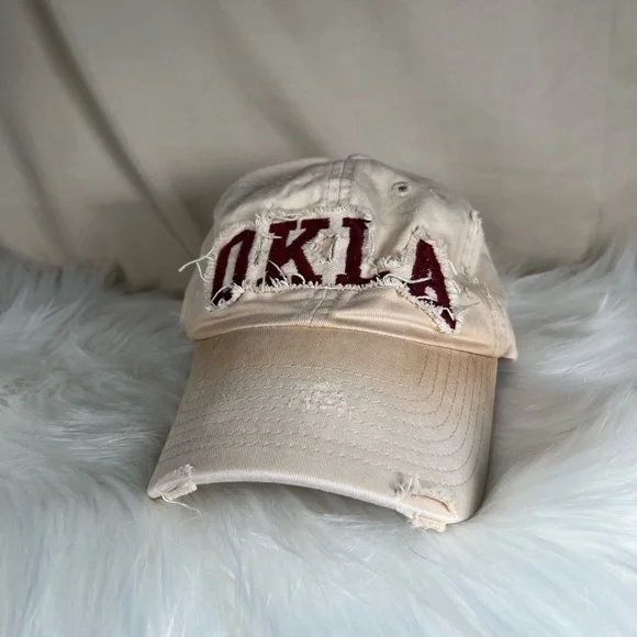 Women's Beige Distressed Cap