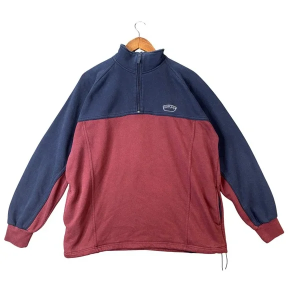 Ron Jon Surf Shop Quarter Zip Pullover Sweatshirt Navy Burgundy Colorblock L Y2K