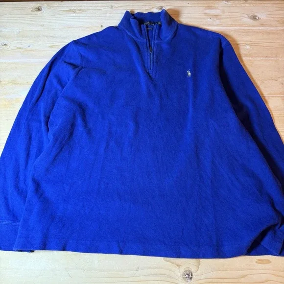 Polo Ralph Lauren Sweater Mens XL Blue 1/4 Zip Pullover Estate Rib‎ Embroidered