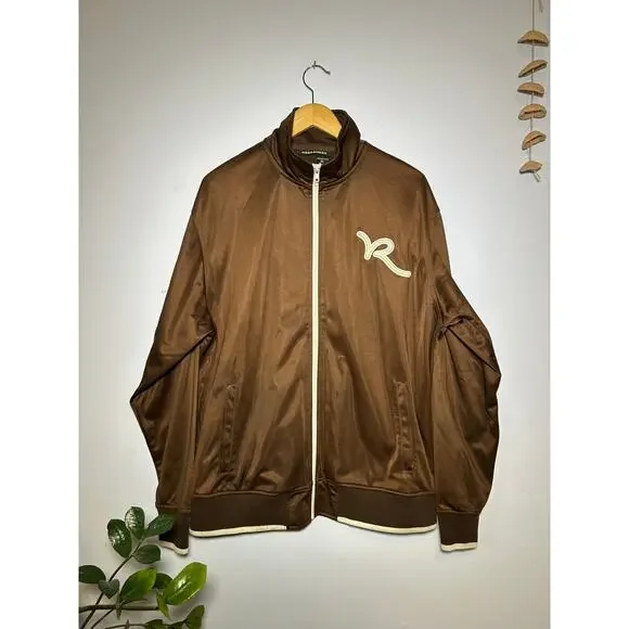 Brown Satin Rocawear Full‎ Zip Sweater Jacket | Y2K Streetwear - (Men's XL)