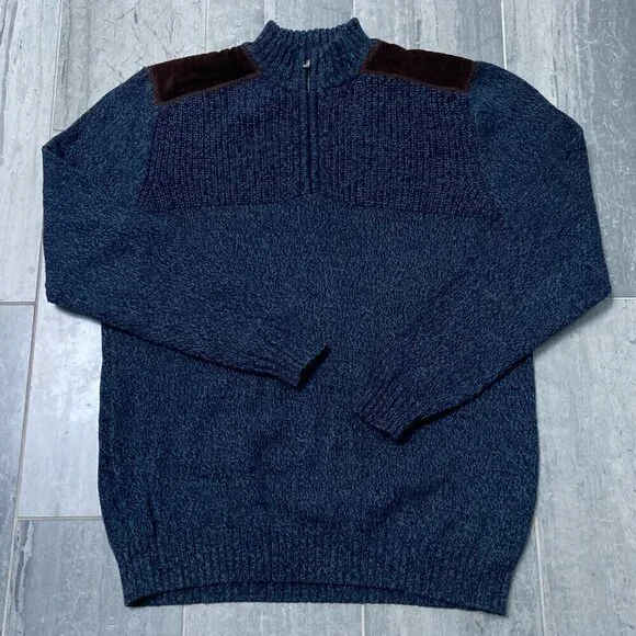 Cambridge Dry Goods Long Sleeve Quarter Zip Sweater Pullover Blue – Size Large