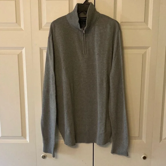 Tommy Hilfiger 1/4 zip mens XL gray pullover sweater 100% cotton fall winter