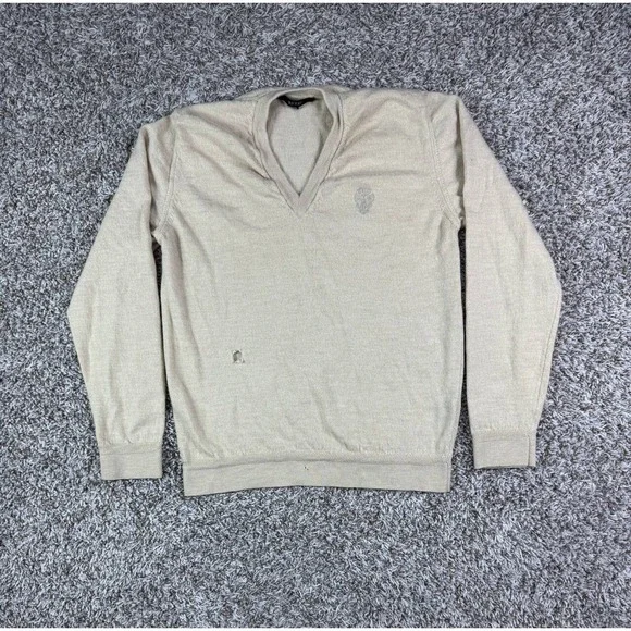 Gucci Men's Knit V Neck Wool Sweater Ivory Size Medium