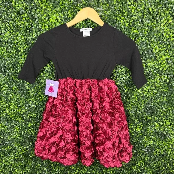 Nwt Joe-Ella Black and‎ Red Floral Kids Dress no belt