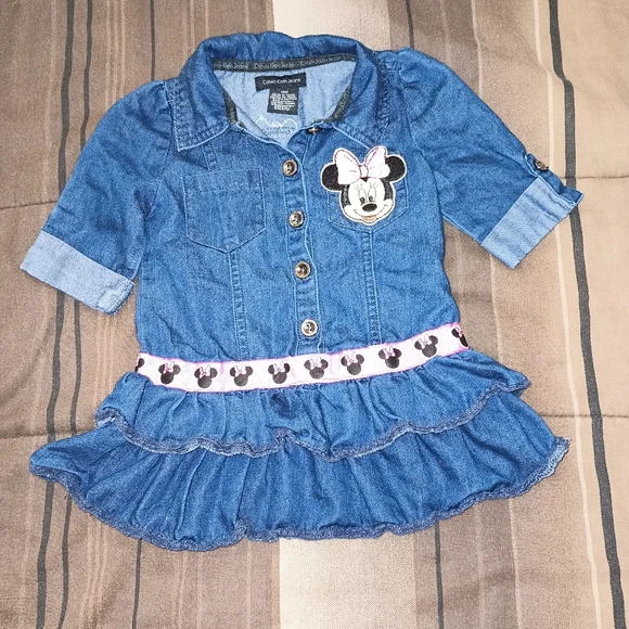Kids Calvin Klein Jeans Blue‎ Denim Minnie Mouse Dress 12M
