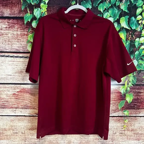 Nike Golf Polo Shirt Mens Medium Dark Red Wine Buttons Collar Short Sleeve