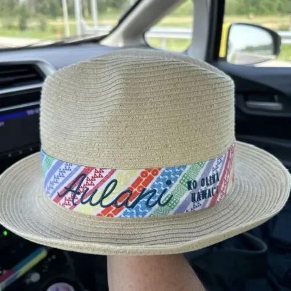 RARE Disney Aulani Ko Olina Hawaii Straw Sun Hat, Colorful Silk‎ Trim (Adult)