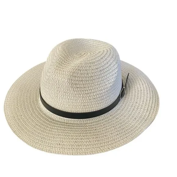 Cream Colored Silver Buckle Black Band Hat NWT
