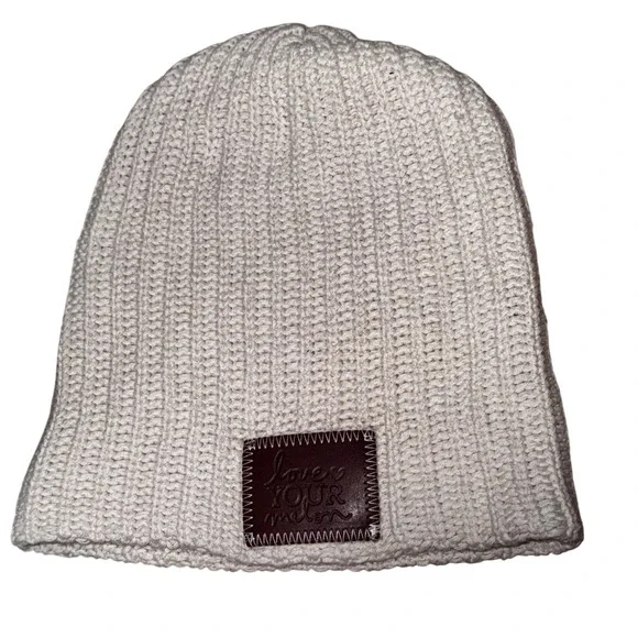 Love Your Melon Cream Ribbed Knit Beanie Hat Made in USA Winter Snow Bunny Lodge