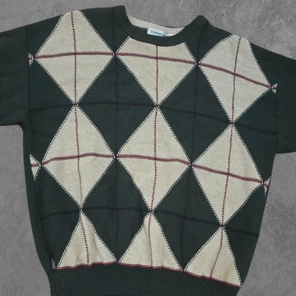 Vintage Argyle Crewneck Sweater Mens L Geometric Grandpa Style
