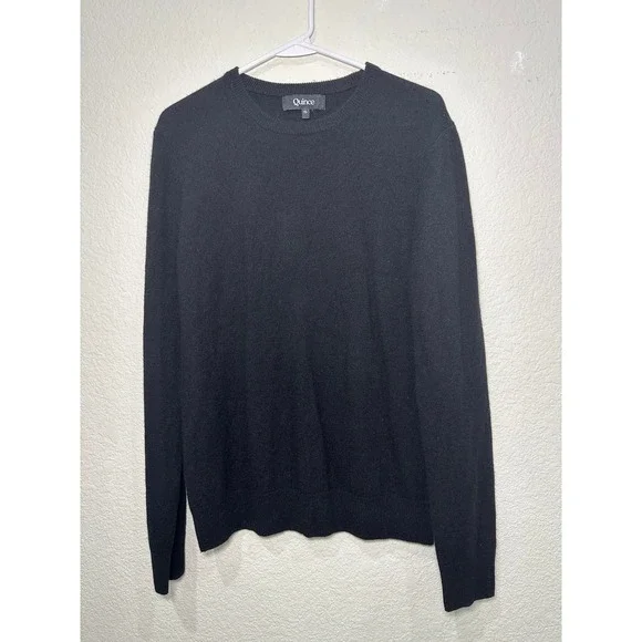 Quince Mens Black 100% Cashmere Crewneck Sweater Small Classic Knit Luxury Soft