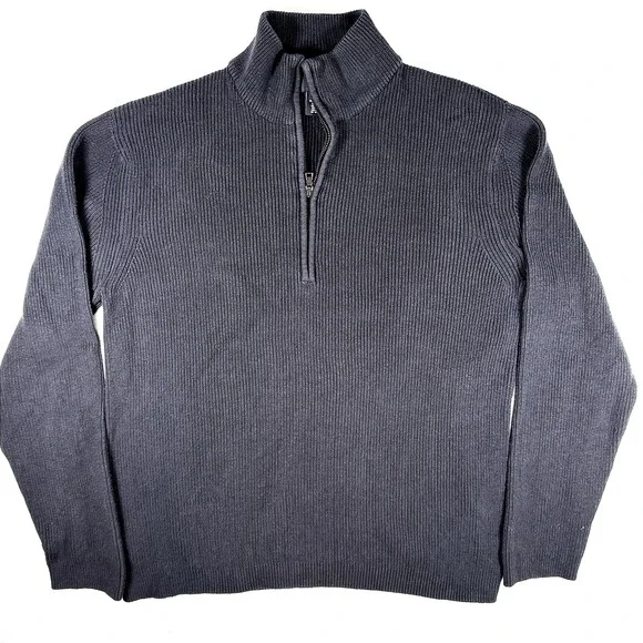 Calvin Klein Mens XL Quarter Zip Ribbed Knit Cotton Sweater Black Pullover
