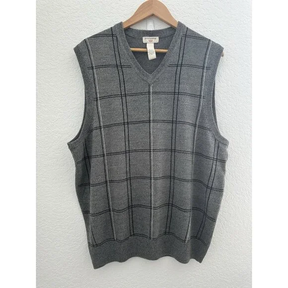 Dockers Men's Knit Sweater Vest XL Gray/Checkered V-Neck Academia Golf Old Money
