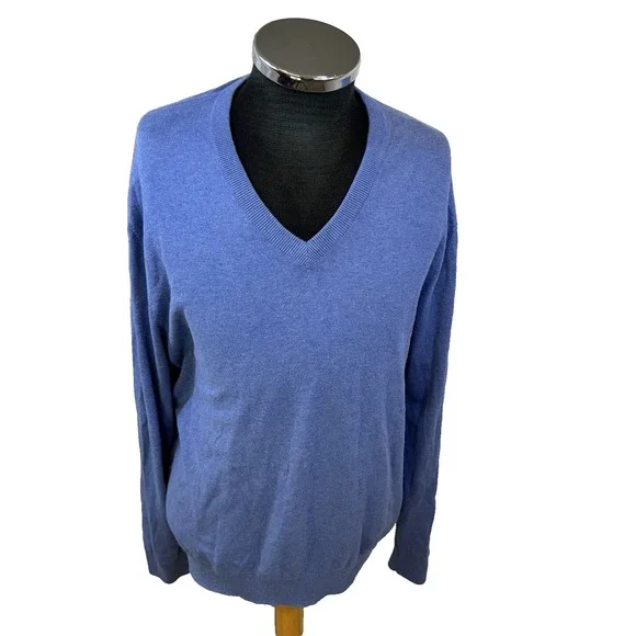 Brooks Brothers Red Fleece V Neck Mens XL Cotton Cashmere‎ Blue Pullover