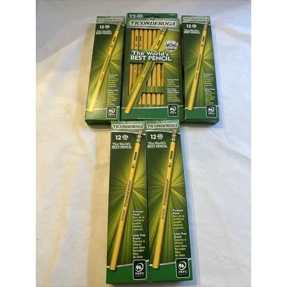 Dixon Ticonderoga Woodcase Pencils‎   Soft Yellow Barrel Barrel 12/Box Lot Of 5