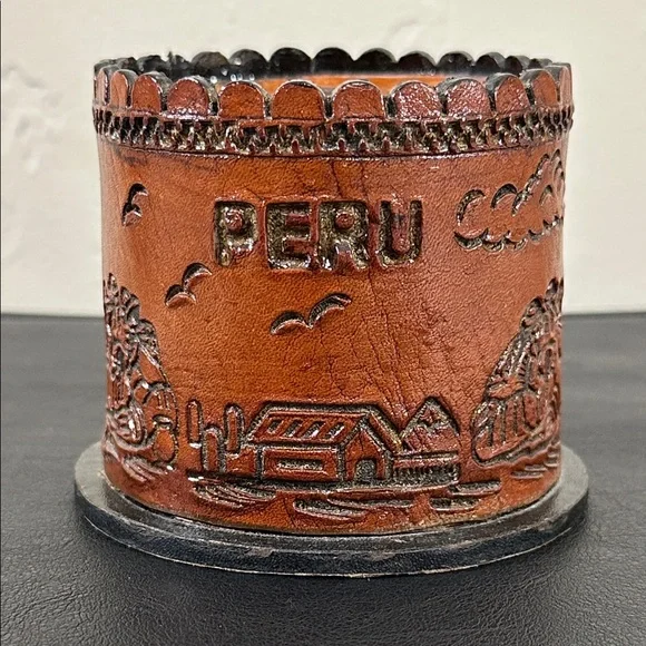 Embossed Leather Peruvian Vintage Pencil Holder